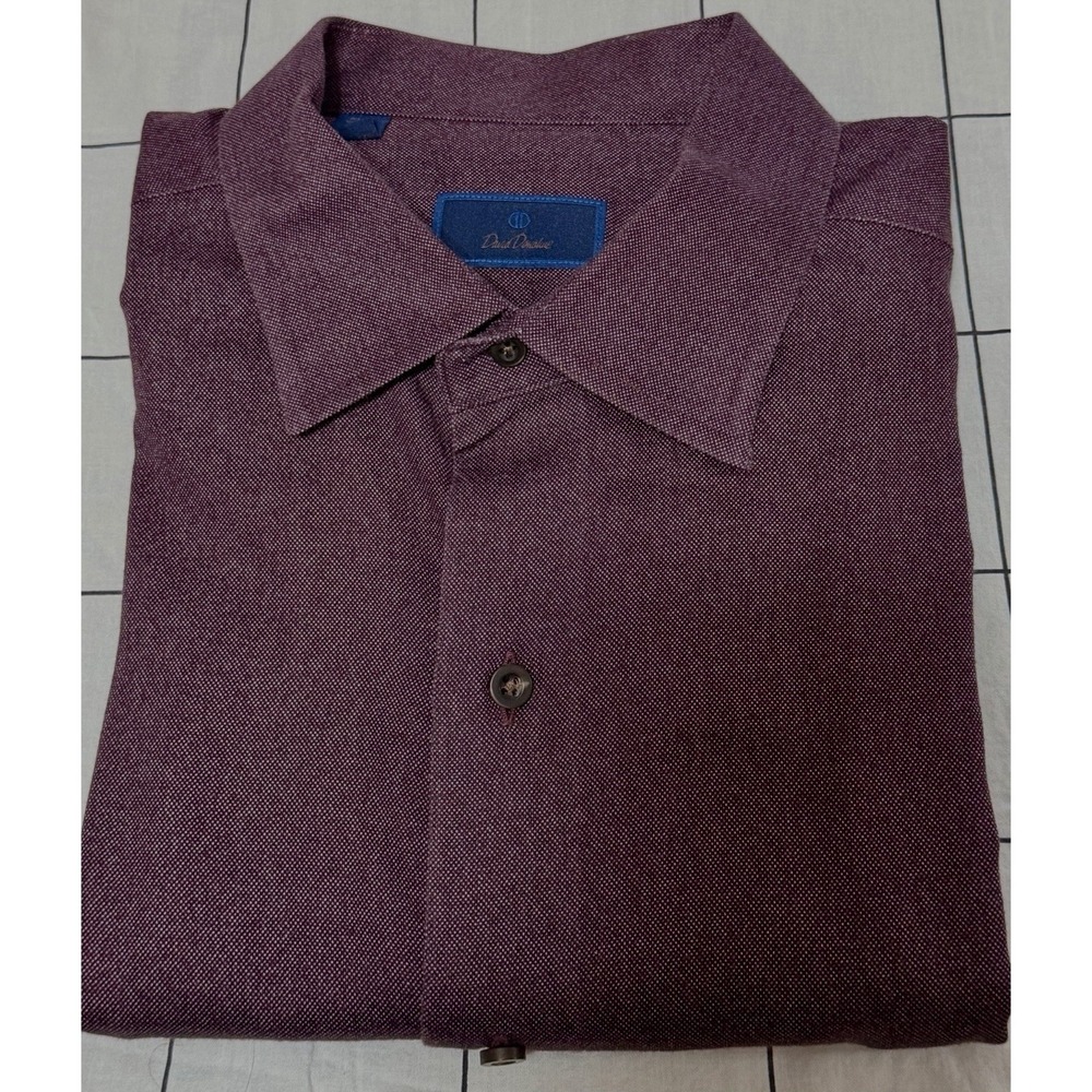 David Donahue Dress Shirt Mens Large Wine Classic Button Up Long Sleeve Cotton‎